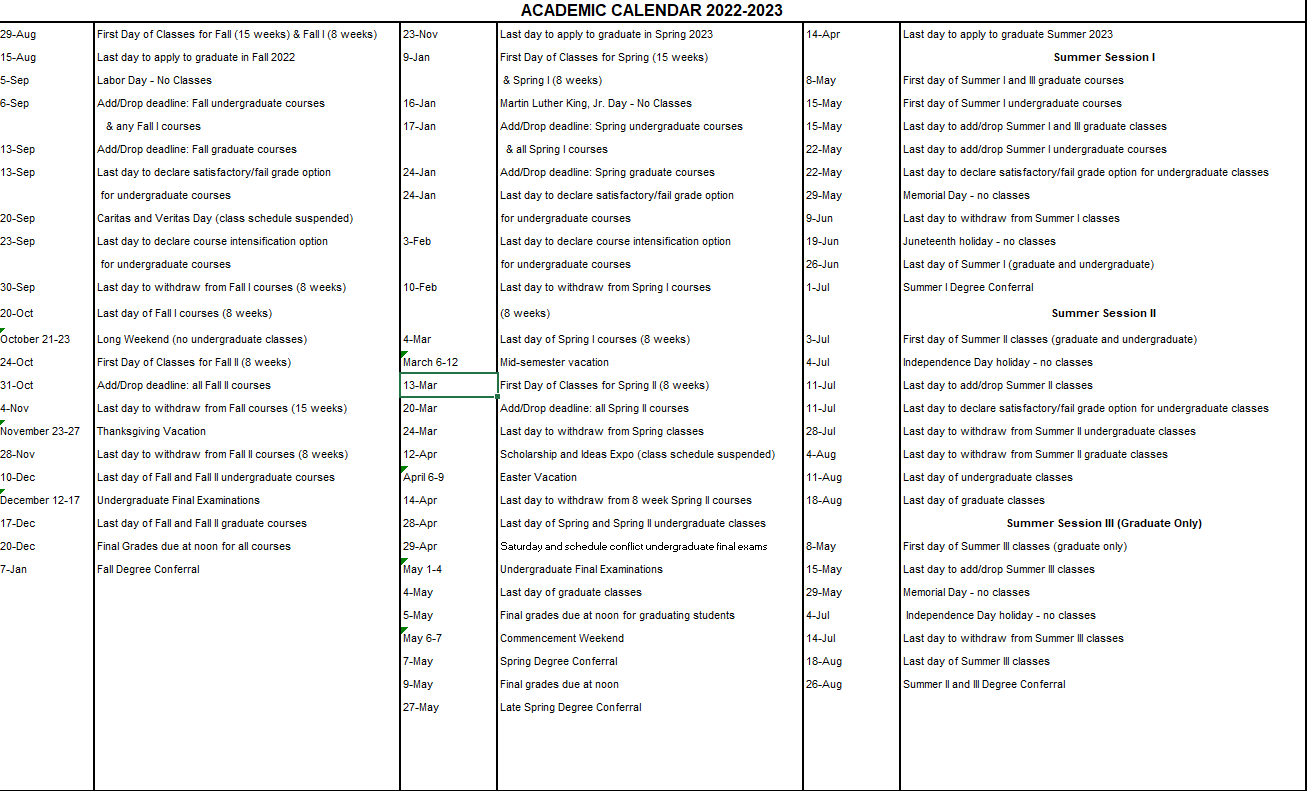 Academic Calendar 2022-2023 - Main View | Academic Calendar | Registrar